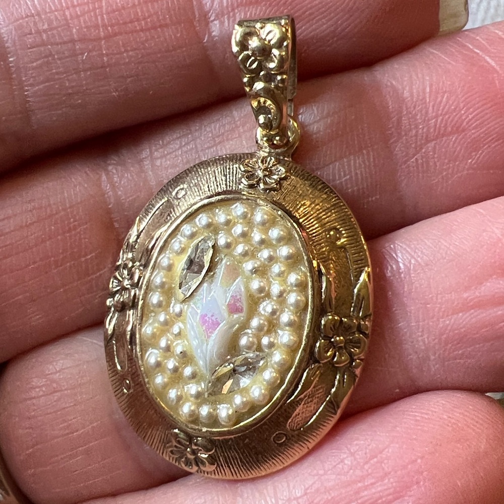 Lot Vintage Costume Cameo Avon Serena rose mirror reverse painted brooch pendant - Picture 5 of 13